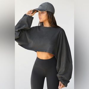 *NWT* JOAH BROWN SLOUCHY CROP LONG SLEEVE SIZE S/M WASHED BLACK COTTON *NWT*